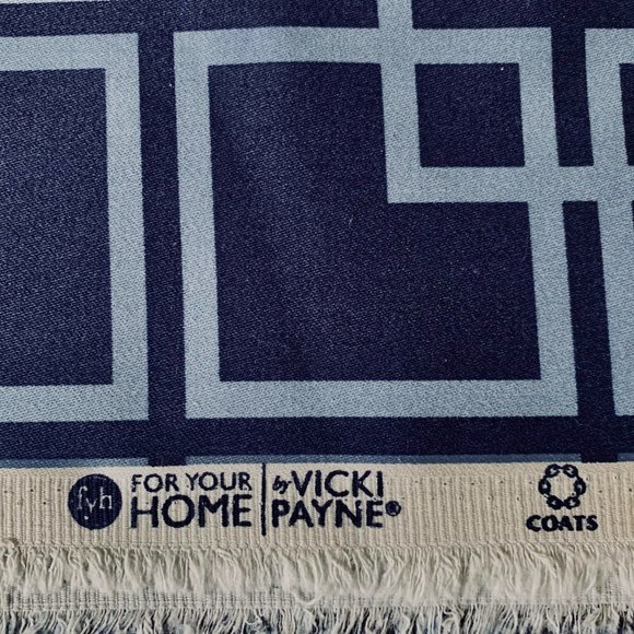 6.8 Yards Free Spirit Vicki Payne Blue Geometric Fretwork Trellis Lattice Fabric - Picture 4 of 5